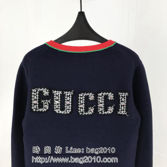 GUCCI古馳 18ss秋冬新款 NY洋基隊logo貼飾羊毛夾克 背後Gucci刺繡字母釘珠 情侶款 ydi2005